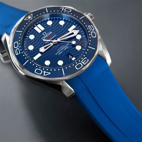 omega seamaster white dial rubber strap|omega seamaster diver blue strap.